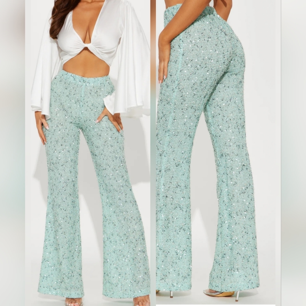 Mint Green Sequin Knit Pants